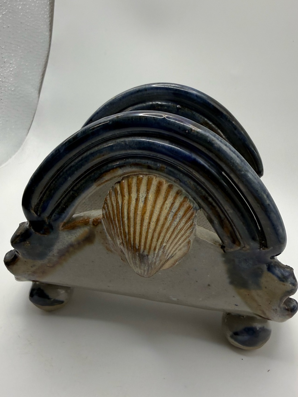 Coastal Handmade Pottery Napkin Holder with Seashells